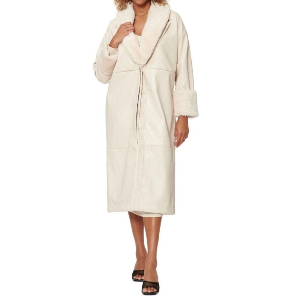 Bar III Ivory Faux-Leather Coat